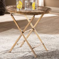 Baxton Studio HE16T069-ET Sabah Traditional Moroccan Inspired Matte Antique Gold Finished Metal Foldable Accent Tray Table